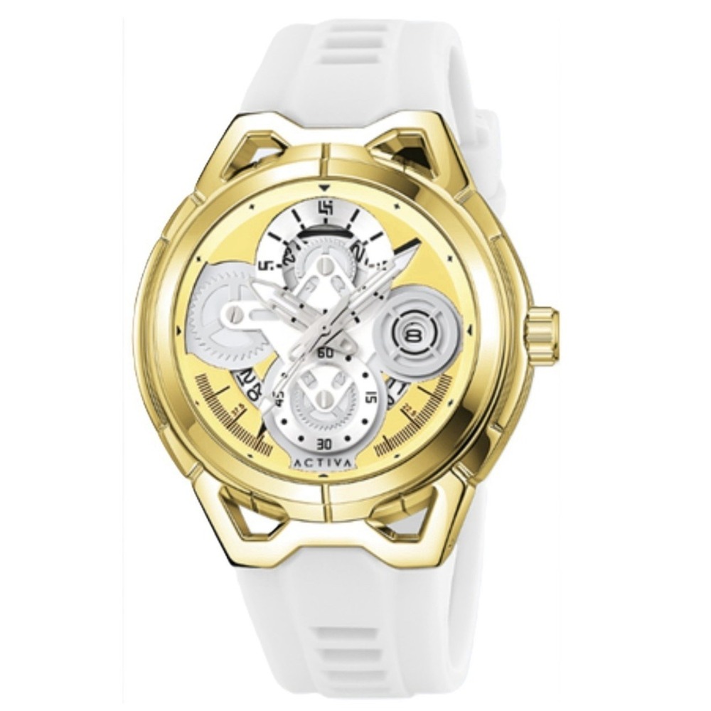 Invicta‎ x Activa ACW9349-010 Gold Dial 44mm White Strap Watch New